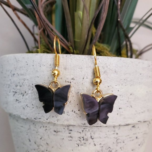 Black Butterfly Earrings - Picture 1 of 6